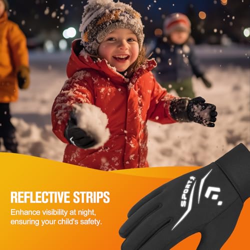 AOTOW Winter Warm Kids Cycling Gloves - Cold Weather Touchscreen Glove for Childrens Riding Bike and Football Grip Anti-Slip Outdoor Ski Sports Gloves for Boys Girls 4-12 Year Old - Thumbnail 5