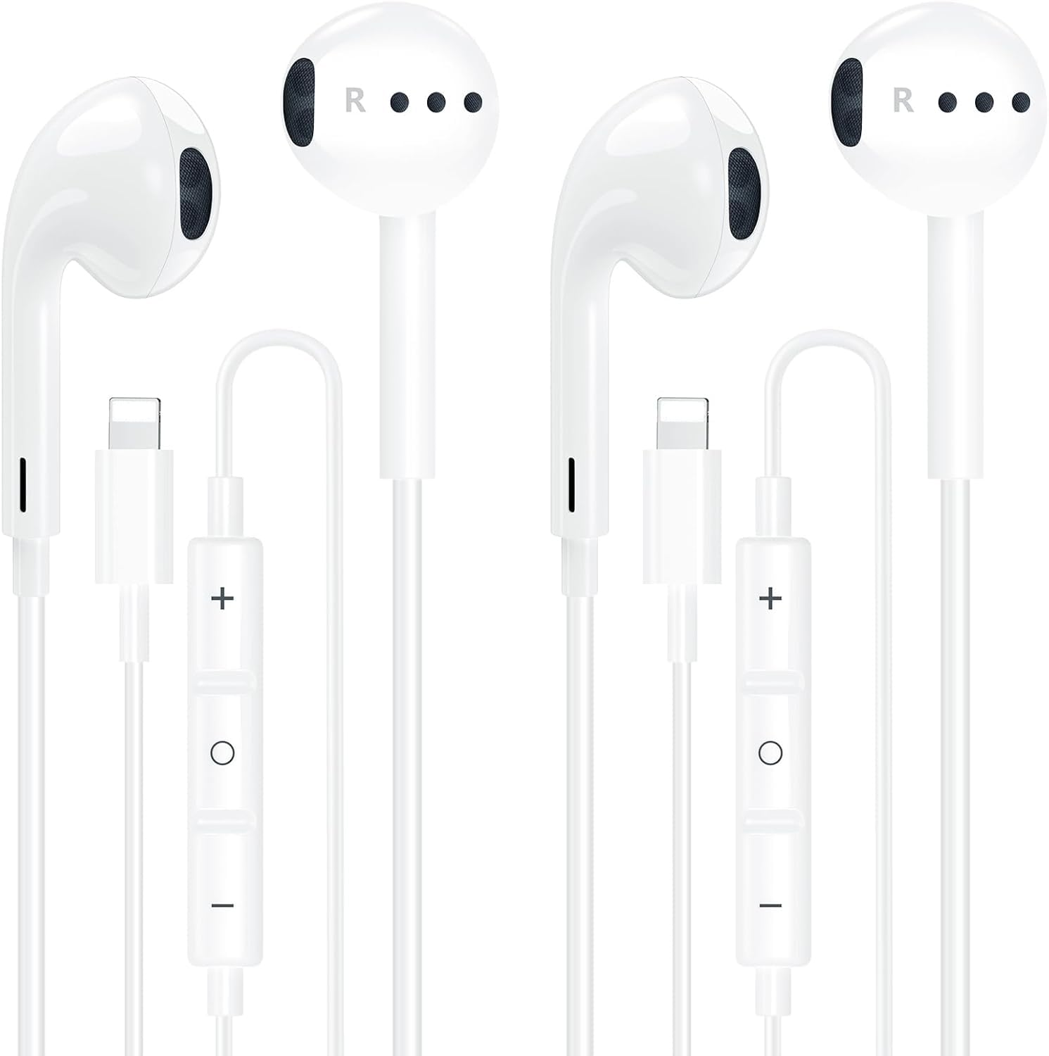 View 1 of [MFi Certified] 2 Pack Lightning iPhone Headphones Wired Earbuds/Earphones with Built-in Microphone & Volume Control, Noise Cancelling in-Ear Earphones Compatible with iPhone 14/13/12/11/XR/XS/X/8/7/6