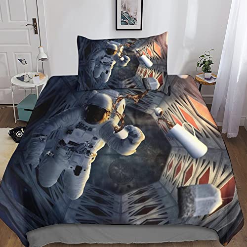 Housse de couette astronaute 3D microfibre 135x200cm avec taie d'oreiller - 2