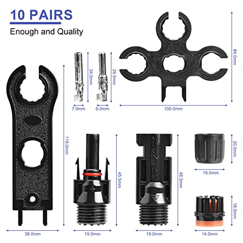 Solsop Solar Stecker Set 10 Paar, IP67 PV-Stecker 6 mm², Solar Panel Stecker Männlich/Weiblich, Solar Kabelverbinder für Photovoltaik-Systeme im Außenbereich