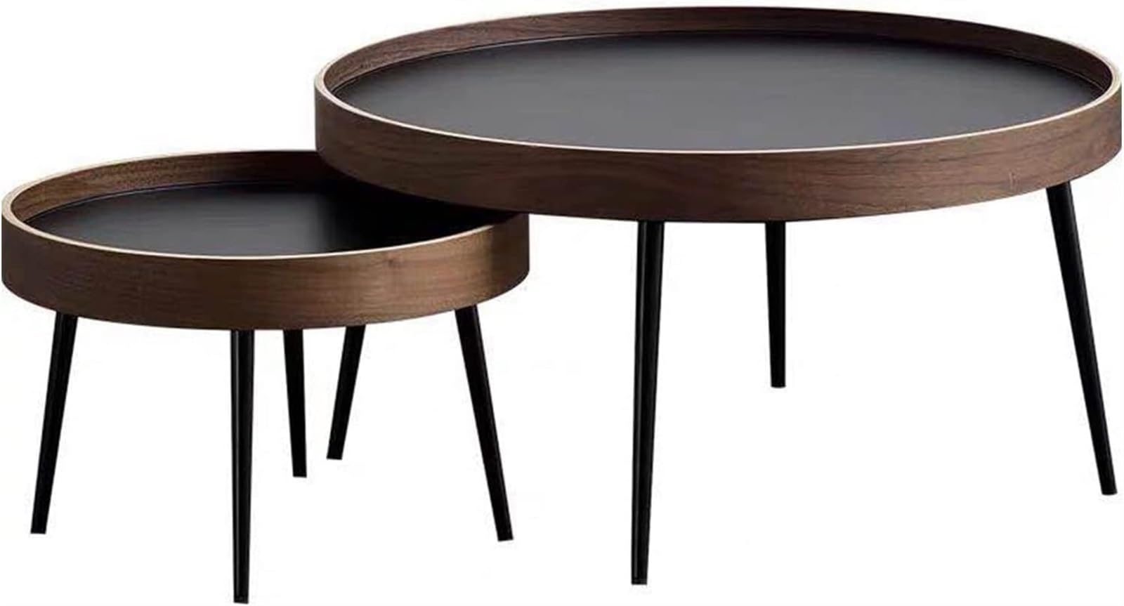 Set di 2 tavolini da caffè ad incastro,tavolino laterale in legno,tavolo ad incastro rotondo Tavolino da salotto con accento moderno,Gambe in metallo Assemblaggio facile,per soggiorno Balcone Ufficio