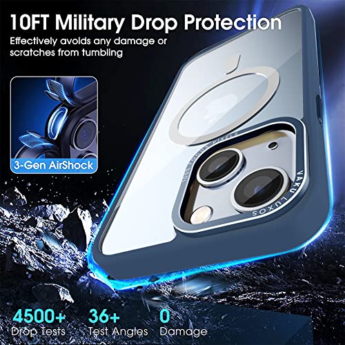 Image of Vaku Luxos Clear Armor MagPro for iPhone 14 Cover Case, Shockproof, Scratch Resistant, Slim, Thin, Military-Grade Metal Ring Camera Protection, Compatible with MagSafe Back Cover - Dark Blue