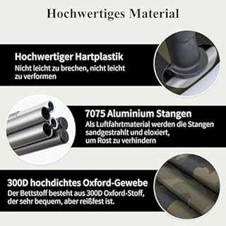 TOMOUNT Lettino da campeggio ultraleggero, 190 x 70 cm, pieghevole, in alluminio, compatto, facile da costruire, per campeggio, escursioni, viaggi, spiaggia, verde mimetico