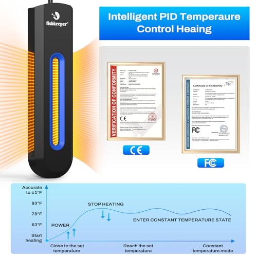 Image of fishkeeper Aquarium Heater, 500W /800W /1000W Submersible Fish Tank Heater