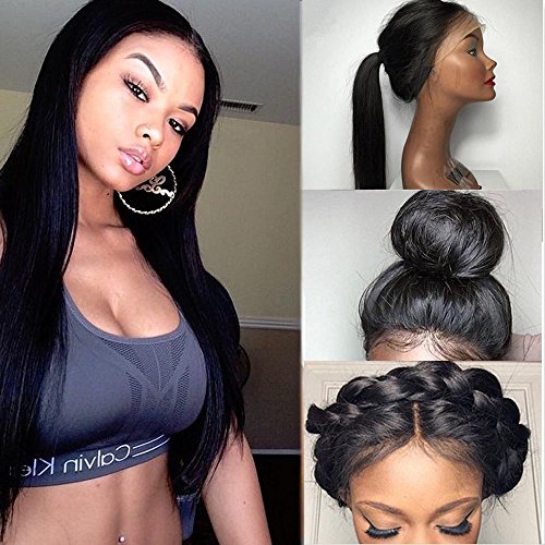 Friya Glueless Long Straight Swiss Natural Black Synthetic Lace Front Wig Heat Resistant Natural Hairline Hair Wigs For Women 22"