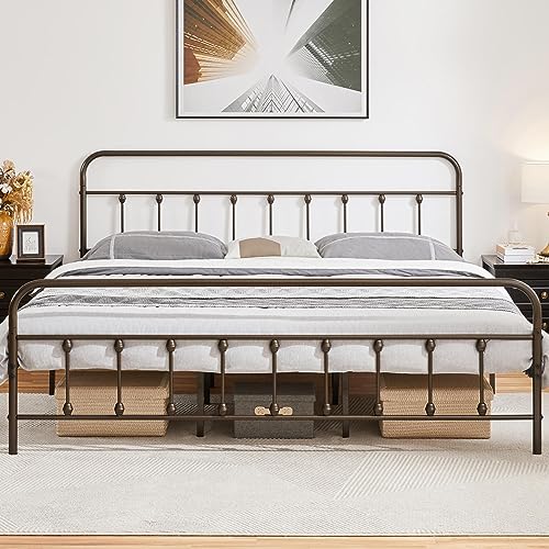 image for Yaheetech Classic Metal Platform Bed Frame Mattress Foundation with Vi