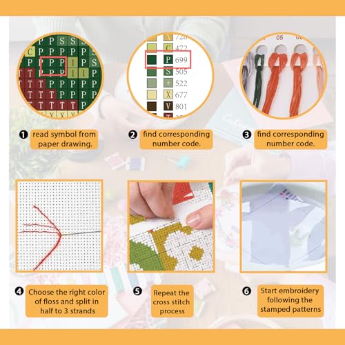 Image of FREEBLOSS 11CT Cross Stitch Kit Cross Stitch Craft Kit with Stitching Guide for Beginners Memphis Stamped Embroidery Set Crossstitch Wall Hanging Set 17.7x17.7inch