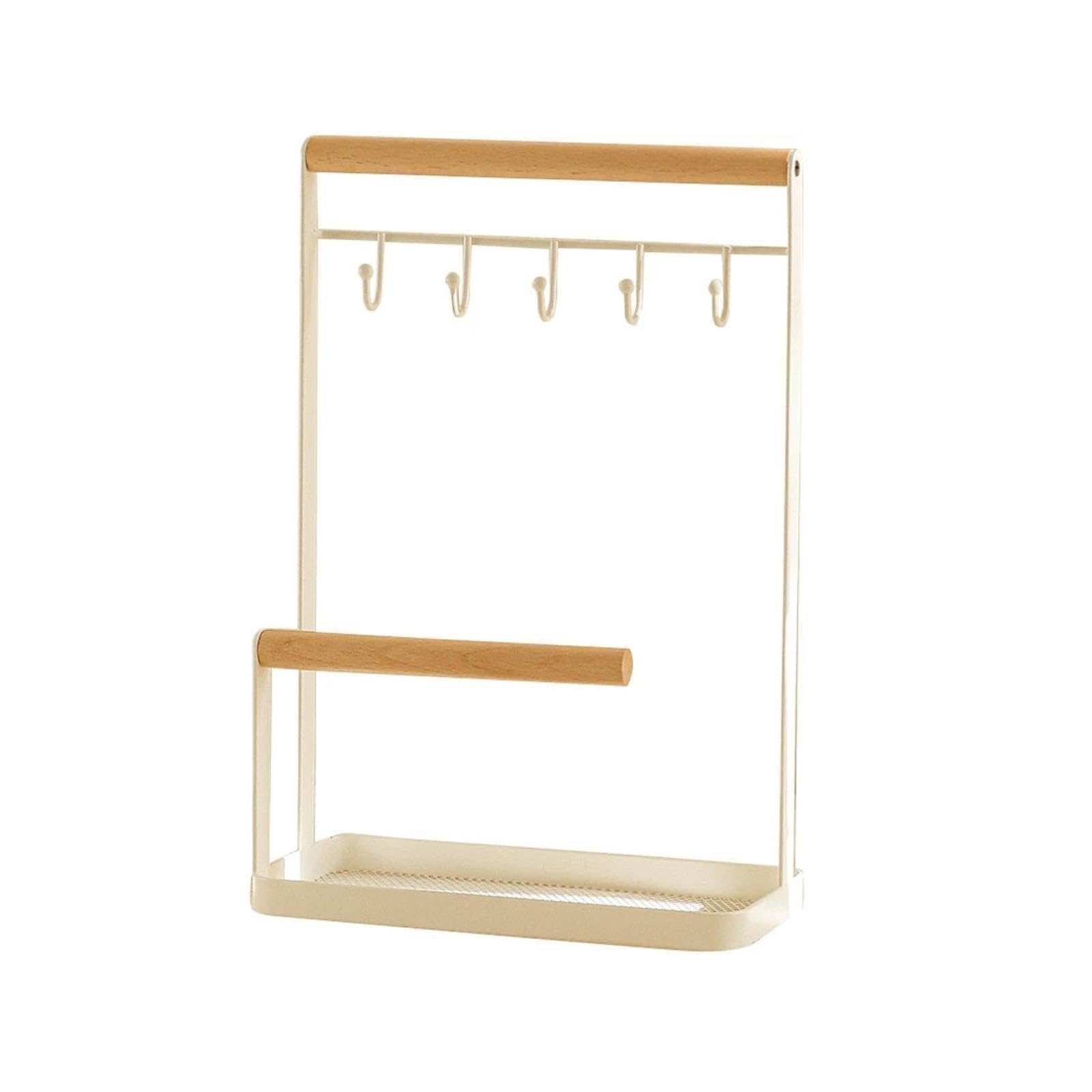 YCTTKDD Support à Bijoux en métal, Support Organisateur de Bijoux avec Barre en Bois présentoir à Plateau en Maille