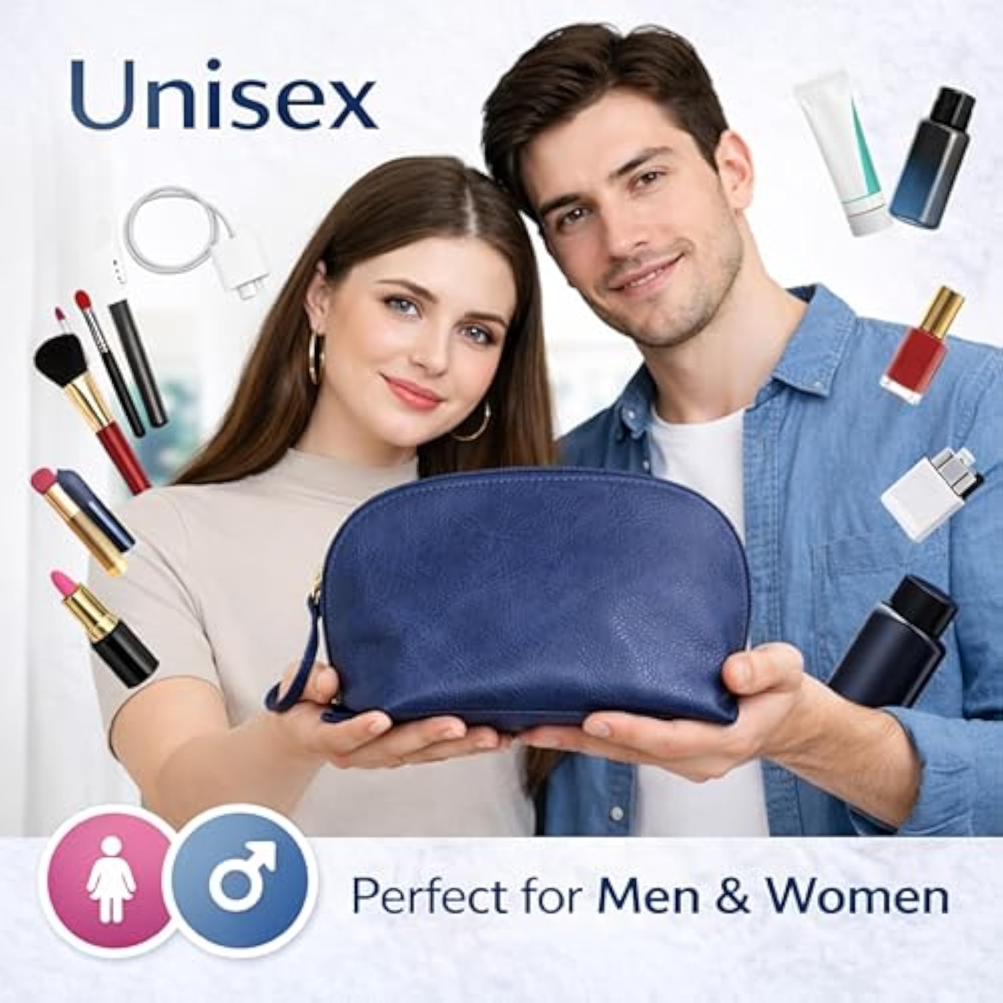 Women's Handcrafted Blue Leather Cosmetic Travel Set