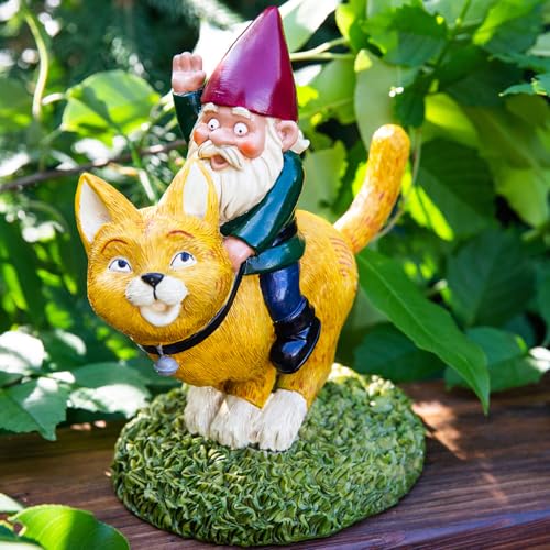 Gnomo montando un gato: decoración de jardín divertida BigMouth para figuras de exterior 4