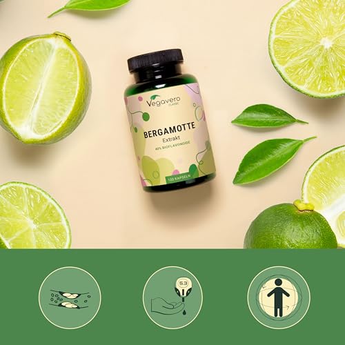 Bergamotte Kapseln | 1250 mg Extrakt (15:1) pro Tagesdosis | 40% Bioflavonoide | Citrus Bergamot | Laborgeprüft | Vegan - ohne Zusatzstoffe | 120 Stück | Deutsche Produktion von Vegavero
