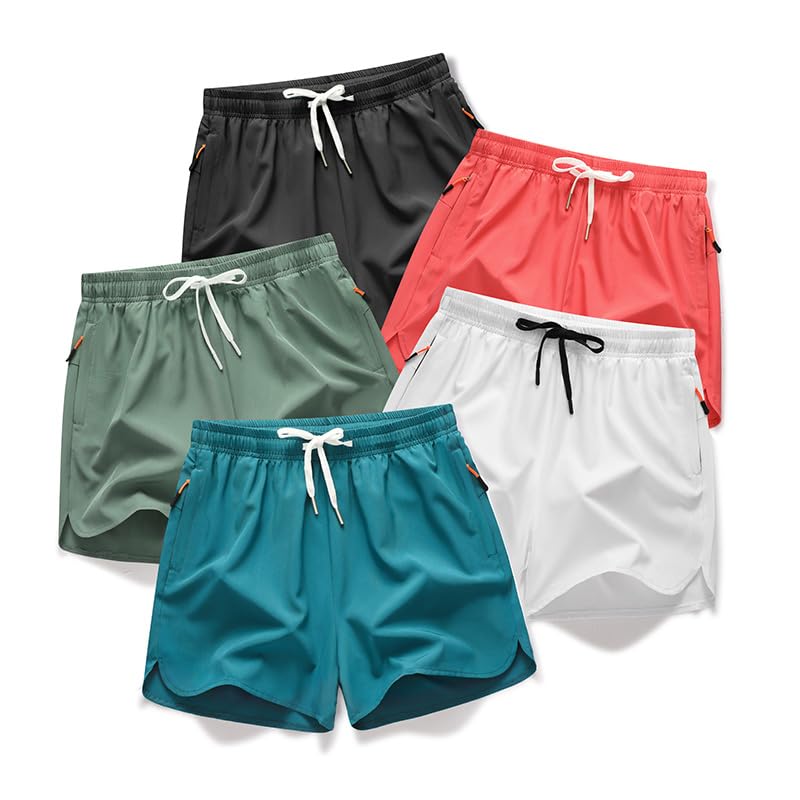 Mens Running Shorts 5 Inch Quick Dry Breathable with Pocket Adjustable Elastic Lace-Up Gym Gym Shorts Pack of