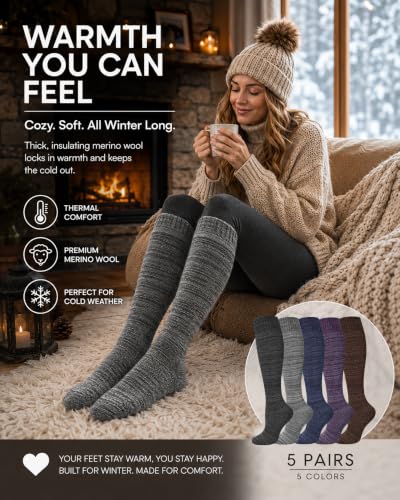 Image of Warm Knee High Socks for Women-Thermal Cotton Socks for Hiking,Work,Winter,Gifts