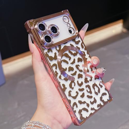 Coque rigide iPhone 17 silicone plaqué léopard rose haut de gamme