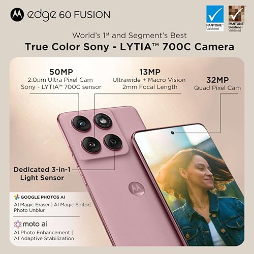 Image of Motorola Edge 60 Fusion 5G (Pantone Zephyr, 8GB RAM, 128GB Storage) | 6.67 inch pOLED Display | IP68 | 50MP+13MP Rear | 32MP Front Camera | MediaTek 7400 Processor| 5500mAh Battery | 68W Turbo Charger