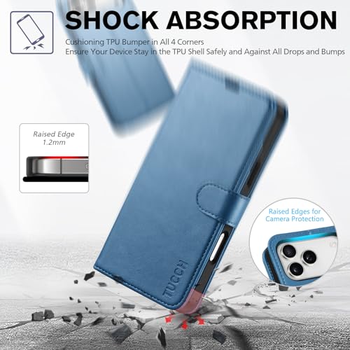 TUCCH Wallet Case for iPhone 17 Pro Max (6.9") 2025, 4 Card Slots, RFID Blocking, Stand, Shockproof TPU Shell, PU Leather, Magnetic Closure, Protective Flip Folio Cover, Light Blue by TUCCH - Used condition - Image 6