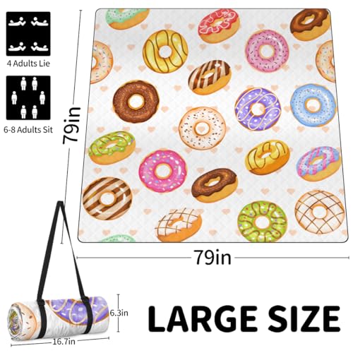 Shimoshe Extra Large Picnic Blankets 79”x 79”, Heart Donut Waterproof Foldable Picnic Mat with Straps Portable Beach Blanket for Camping Park Grass Beach Indoor