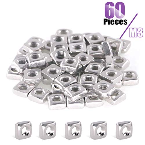 60Pcs M3 304 Stainless Stee Metric Square Nuts, Machine Screw Nuts Metric Coarse