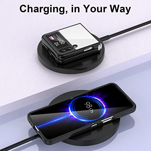 Watache For Galaxy Z Flip 3 Case, Z Flip 3 Case Clear Slim Thin Transparent Shockproof Hinge Soft Tpu Flip3 Phone Case Covern (Black) #TOP3