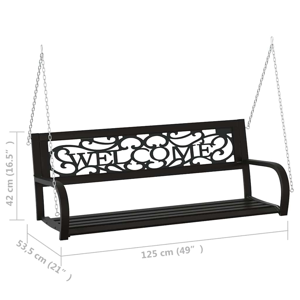 Balancín Jardín 125 cm Acero Plástico Negro | Colgante con reposabrazos, cadenas incluidas, respaldo de bienvenida, uso al aire libre