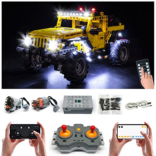 Motors and Remote Control Set and LED Light kit for Lego 42122, with 2 Motor, APP Control, Programmable, Compatible with Jeep Wrangler 42122 (Model not Included)