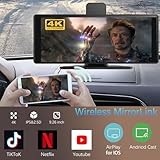 10.26" Wireless Carplay Screen 360 Rotation 4K Dash Cam Carplay & Android Auto Car Stereo Car Audio Receivers with 1080p Backup Camera GPS Navigation/Mirror Link/Voice Control/Siri - Image 5
