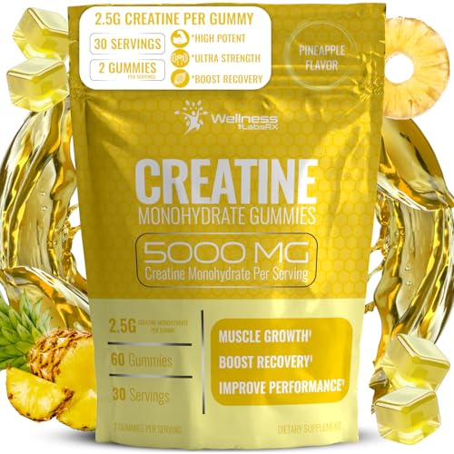 Image of Creatine Gummies 5000mg, 30 Servings Creatine Monohydrate Gummies - Third-Party Tested Creatine for Women, Pineapple Flavor Creatine for Men, Muscle Growth, Strength, and Recovery - Pack of 1