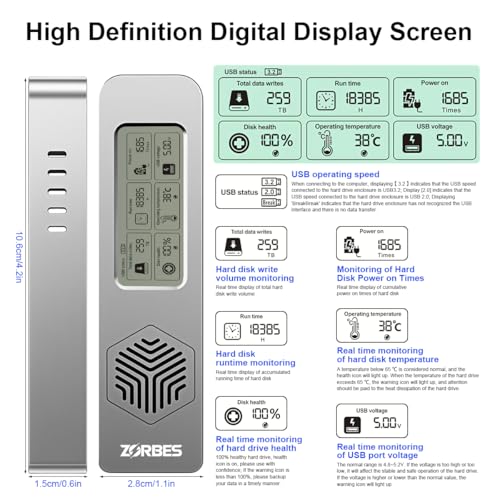 Image of ZORBES M.2 NVMe SSD Enclosure USB 3.2 Gen2, 10Gbps Dual Protocol Solid-State Drive Case with Intelligent Health Detection & Cooling Fan, High-Speed Aluminum SSD Reader for M.2 NVME 2230 /2242 /2260 /2280