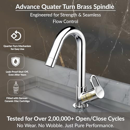 Image of Plantex Pure Brass Sink Tap for Kitchen Basin with Teflon Tape /Water Tap /360 Degree Rotating Tap for Kitchen Sink- (Flip, Chrome)