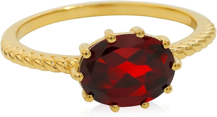 YoTreasure Garnet Rope Design Ring Solid 14k Gold Plated Over 925 Sterling Silver Jewelry Anniversary Ring For Women | Gemstone Jewelry