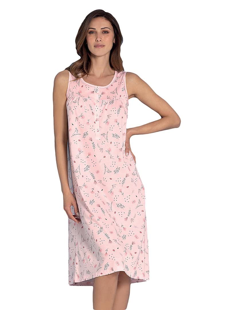 Leo Corsetteria Camisa de noche clásica para mujer, 100% algodón, sin mangas, hombro ancho, serafino hasta talla 64