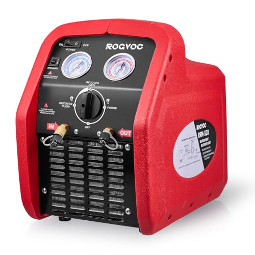 Rogvoc 3/4HP Refrigerant Recovery Machine 110-120V 60Hz Single Cylinder Portable AC Recovery Machine with High Pressure Protection Portable Recycling Unit HVAC for Automotive/Household AC System