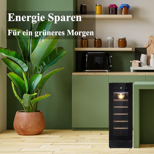 LichtLuxus Weinkühlschrank klein Einbaugerät 1 Zone für 20 Flaschen, Weinschrank mit Kühlung 5–20 °C, leise 37 dB, Touch-Steuerung, Glastür, energieeffizient, Schwarz, 29.5×57.5×82 cm