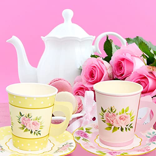 Ceiba Tree Floral Paper Disposable Tea Cups And Saucers Tea Party Decorations Favors 24 Sets For Girls Women Flower Birthday Baby Shower Wedding Party Supplies thumb #6