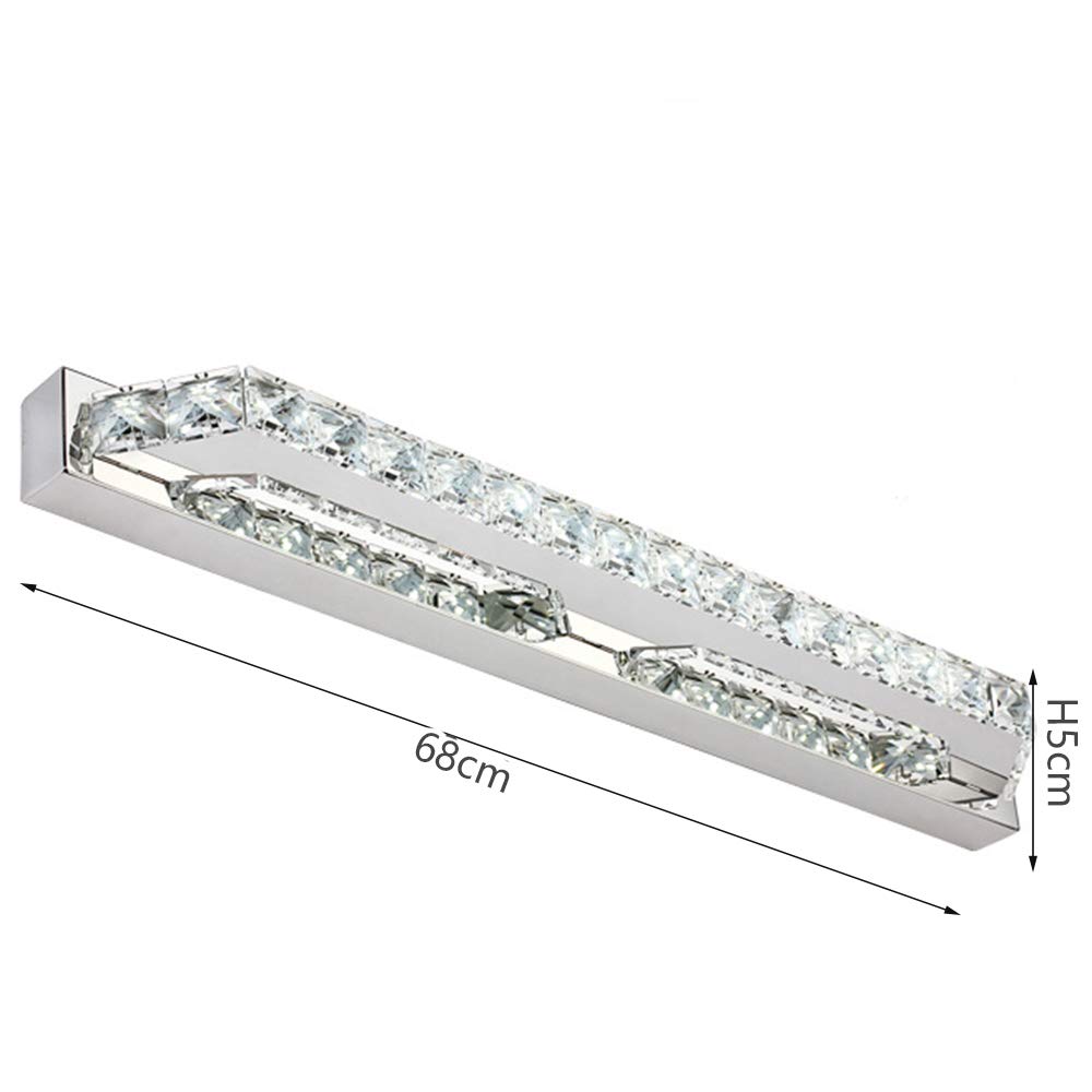 LED Spiegellampe Transparent Kristall Spiegelleuchte Rechteck Design Spiegel Frontlicht Wandleuchte Rostfreier Stahl Badezimmer Toilette Schminktisch Beleuchtung Warmweiß L68CM 18W,68cm warm white