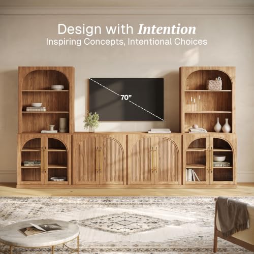 Image of BELLEZE Jagger 130 inch Wall Unit 5-Piece Modular TV Stand - Camel