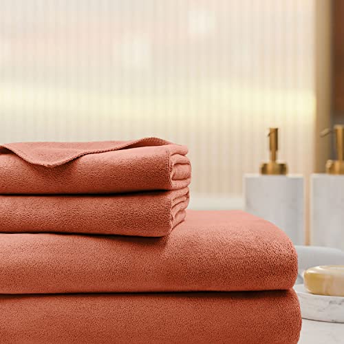 Image of Sassoon Venir Microfiber 4 Piece Towel Set 450 GSM (Rust Color) Ultra Soft Material, Towel for Daily use