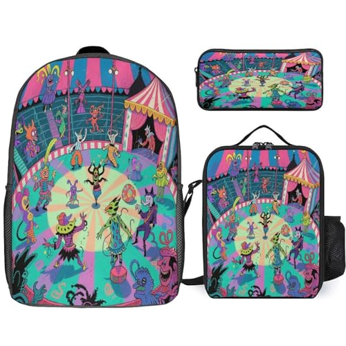 Fantasy Circus 3pcs Lightweight Travel Backpack Printed Backpack With Lunch Pack Storage Box Case
