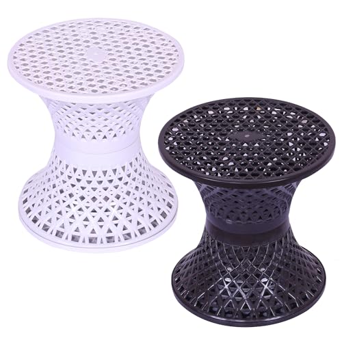 Image of Kuber Industries Seating Stool | Plastic Mesh Damroo Stool | Both Sided Stool for Guestroom | Damroo Style Stool | Stool for Graden | Stool for Balcony | Pack of 2 | Multi