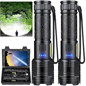 Rechargeable LED Flashlights High Lumens, 99,000 Lumen Super Bright Flashlight with 7 Modes & Waterproof, Powerful USB Rechargeable Handheld Flash Light for Camping Home, Black