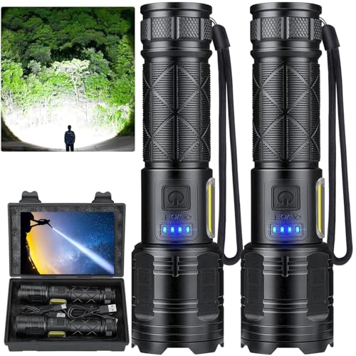Rechargeable LED Flashlights High Lumens, 99,000 Lumen Super Bright Flashlight with 7 Modes & Waterproof, Powerful USB Rechargeable Handheld Flash Light for Camping Home, Black