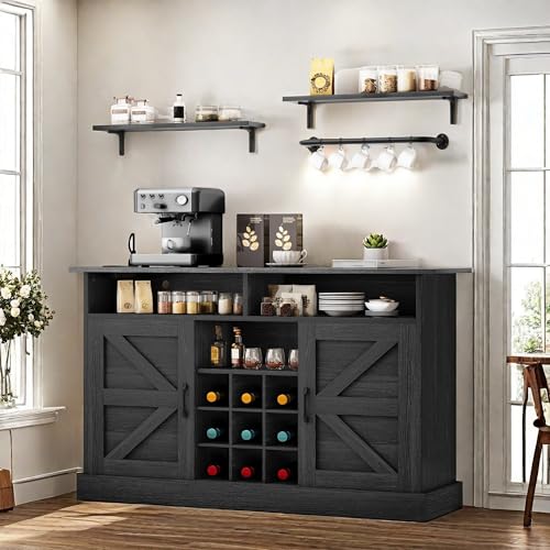 YITAHOME-Farmhouse-Sideboard-Buffet-Cabinet-with-Storage-Coffee-Bar-with-Floating-Shelves-Barn-Doors-and-Adjustable-Shelves-Bar-Cabinet-with-Power-Outlet-for-Kitchen-Living-Room-Black-Oak YITAHOME Farmhouse Sideboard Buffet Cabinet with Storage Coffee Bar with Floating Shelves Barn Doors and Adjustable Shelves Bar Cabinet with Power Outlet for Kitchen Living Room Black Oak