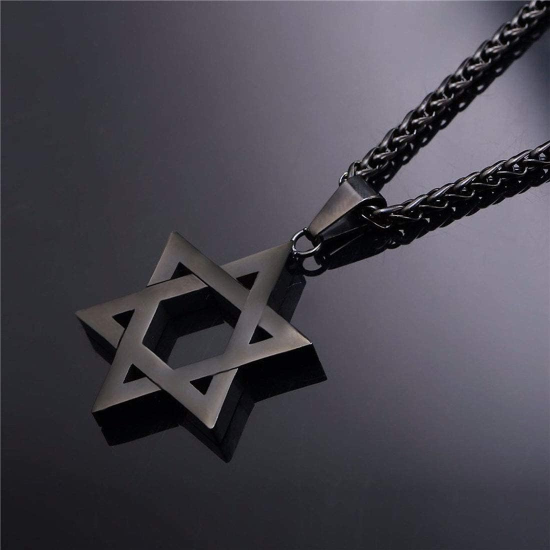 Star of David Hexagram Pendant Necklace Stainless Steel Israel Magen David Jewish Jewelry for Men Women Religious 24" Chain - Image 3