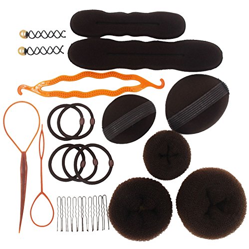 SUSULU Hair Bun Maker for Women Hair Braid Tool Magic Sponge Bump Shaper Set Spiral Hair clips Elastic Hair Band DIY Ponytail Styling Accessories 12pcs (Coffee)