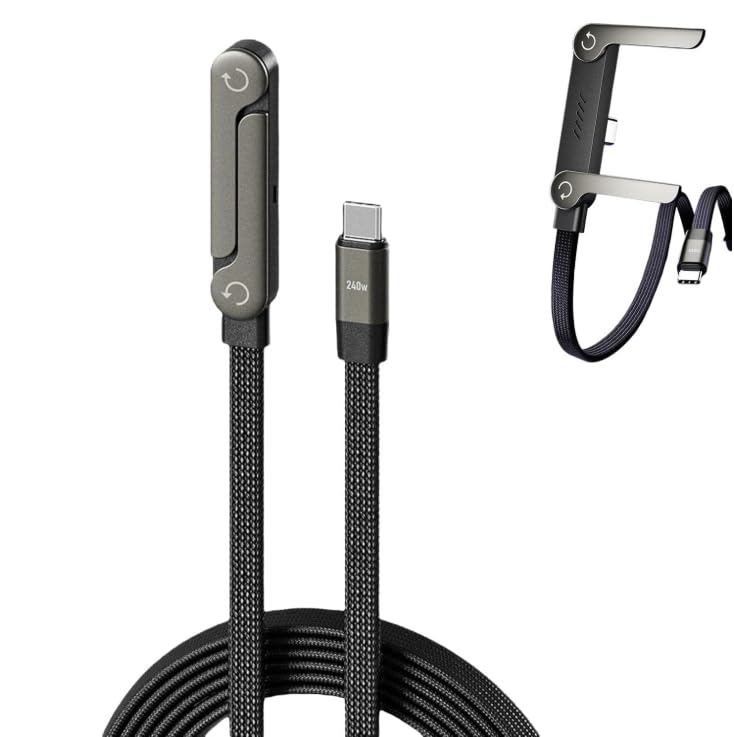 Zsdios Sideways Phone Charger 2 in 1 Invisible Holder Charger Cable 240W Braided Fast Charge Cable with Built-in Phone Stand 2026 New Foldable Durable USB-C Cord for Phone