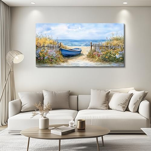 QIYILEXWART Canvas Wall Art For Living Room Wall Decor For Bedroom Office Wall Decoration Sea Side Boat Landscape Painting Farmhouse Pictures Artwork Room Aesthetic Home Decor 20x40 In
