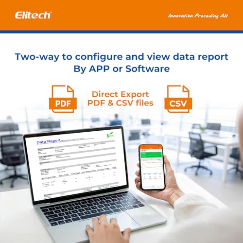 Image of Elitech Bluetooth Temperature Data Logger FDA Standards, with External Probe Shadow Data 32000 Points, Auto PDF /CSV Report, for Windows /MacOS, Refrigerator Thermometer LogEt5B-TE, Blue
