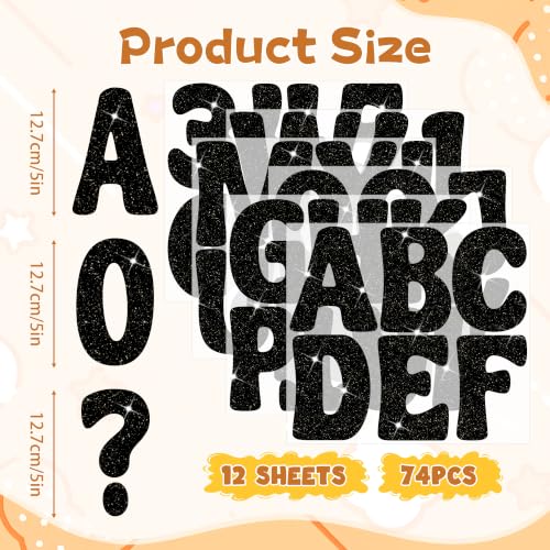 Image of Bulletin Board Letters 74 PCS Glitter Letter Stickers Large 5 Inch, Black | 12 Sheets,Alphabet Number Stickers,Self-Adhesive,Sticker Letters for Poster Board,Classroom,Display,Mailbox,Craft,Party Decor