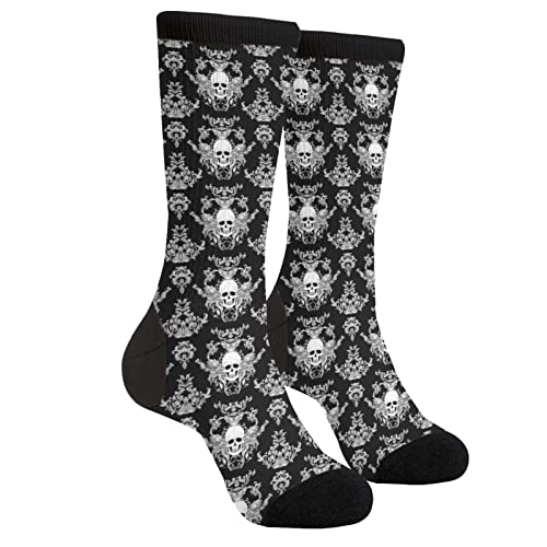 Bassyil Black And White Skull Socks Novelty Crew Crazy Dress Socks For Women Men Gift #TOP8