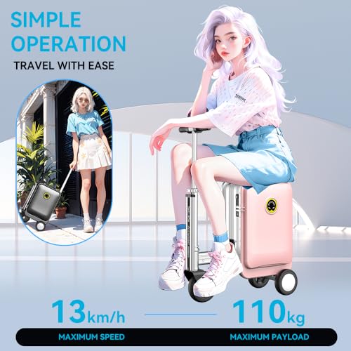 20L SE3S Smart Electric Suitcase Portable Rideable Travel Riding Suitcase, USB Charging Carry on Luggage with Wheels,Speed 13km/h, Luggage for Adults Travel (pink)4
